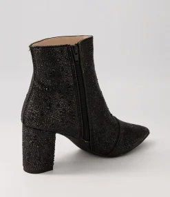 Cheap Glistin Black Jewel Fabric Ankle Boots Women Ankle Boots