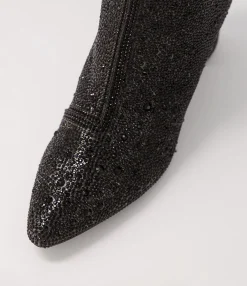 Cheap Glistin Black Jewel Fabric Ankle Boots Women Ankle Boots