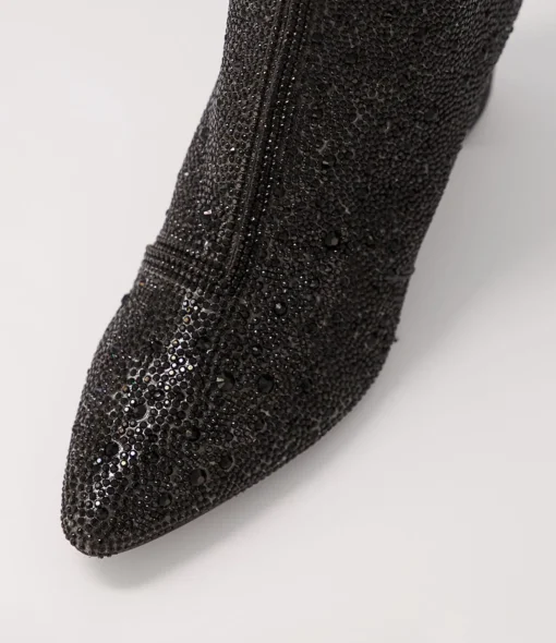 Cheap Glistin Black Jewel Fabric Ankle Boots Women Ankle Boots