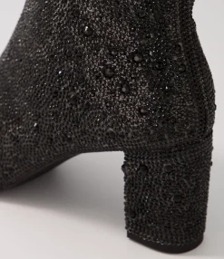 Cheap Glistin Black Jewel Fabric Ankle Boots Women Ankle Boots