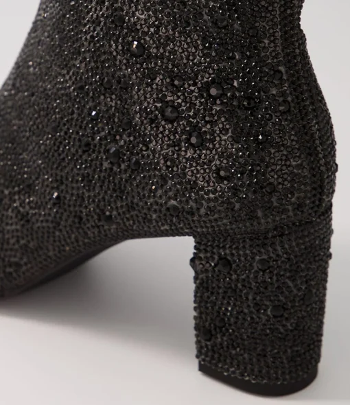 Cheap Glistin Black Jewel Fabric Ankle Boots Women Ankle Boots