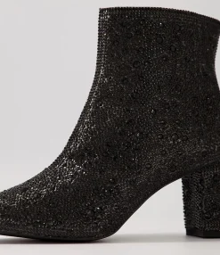 Cheap Glistin Black Jewel Fabric Ankle Boots Women Ankle Boots