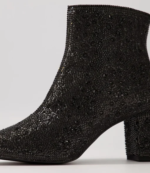 Cheap Glistin Black Jewel Fabric Ankle Boots Women Ankle Boots