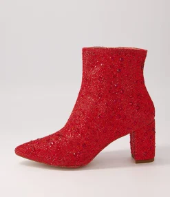 Fashion Glistin Red Jewel Fabric Ankle Boots Women Ankle Boots