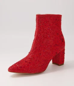 Fashion Glistin Red Jewel Fabric Ankle Boots Women Ankle Boots
