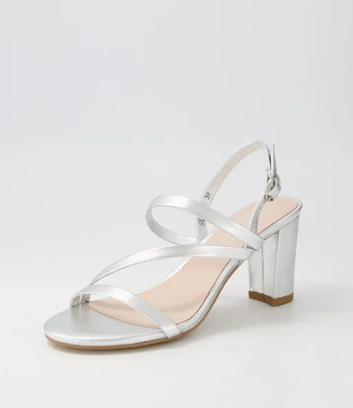 Fashion Goldy Silver Leather Sandals Women Heels