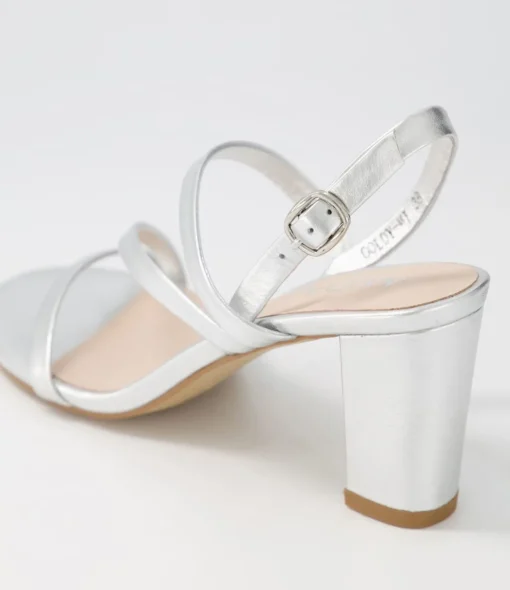 Fashion Goldy Silver Leather Sandals Women Heels