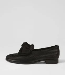 Store Gorden Black Stripe Leather Suede Flat Shoes Women Flats