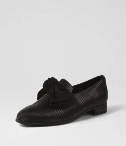 Store Gorden Black Stripe Leather Suede Flat Shoes Women Flats