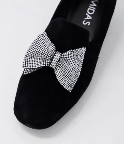 Cheap Grenna Black Silver Suede Jewels Heels Women Loafers
