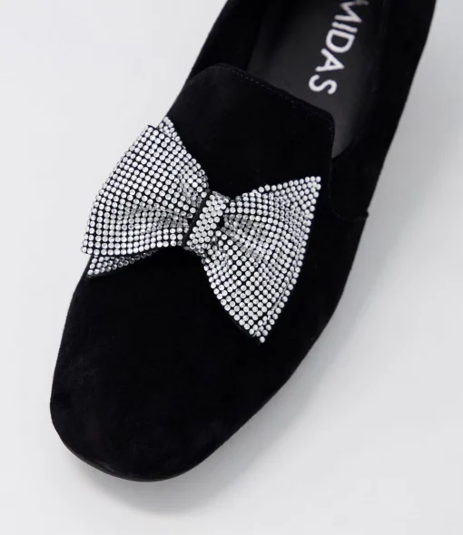 Cheap Grenna Black Silver Suede Jewels Heels Women Loafers