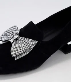 Cheap Grenna Black Silver Suede Jewels Heels Women Loafers