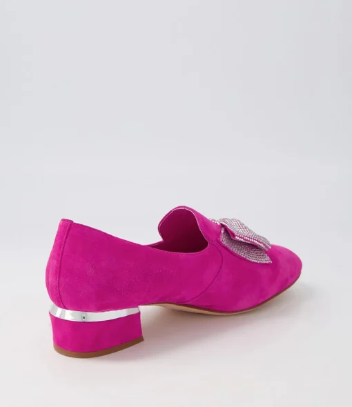 Hot Grenna Fuchsia Silver Suede Jewels Heels Women Loafers