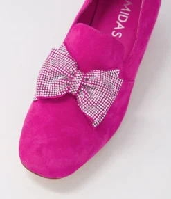 Hot Grenna Fuchsia Silver Suede Jewels Heels Women Loafers