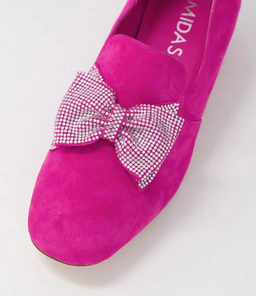 Hot Grenna Fuchsia Silver Suede Jewels Heels Women Loafers