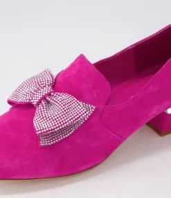 Hot Grenna Fuchsia Silver Suede Jewels Heels Women Loafers