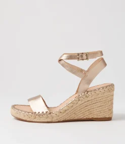 Fashion Guenie Champagne Leather Espadrilles Women Wedges