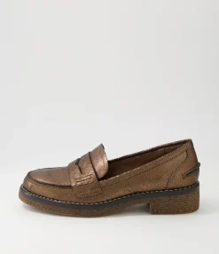 Outlet Gulfie Bronze Crackle Leather Loafers Women Loafers