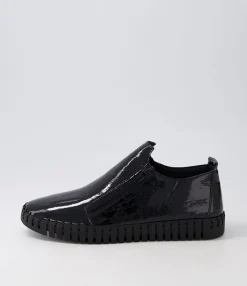 Cheap Habble Black Patent Leather Sneakers Women Sneakers