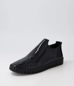 Cheap Habble Black Patent Leather Sneakers Women Sneakers