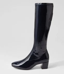 New Hailee Navy Stretch Patent Pu Knee High Boots Women Boots