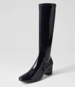 New Hailee Navy Stretch Patent Pu Knee High Boots Women Boots
