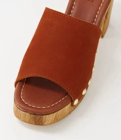 Clearance Harmon Cognac Suede Slides Women Slides