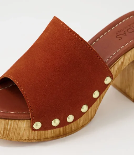 Clearance Harmon Cognac Suede Slides Women Slides