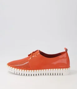 Cheap Husto Orange Patent Leather Sneakers Women Sneakers