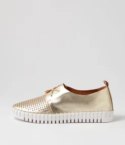 Fashion Husto Pale Gold White Leather Sneakers Women Sneakers