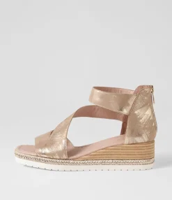 Clearance Iddy Platino Scratch Leather Sandals Women Wedges