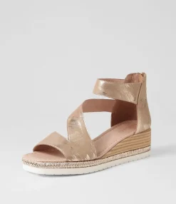 Clearance Iddy Platino Scratch Leather Sandals Women Wedges