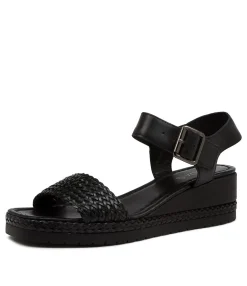 Clearance Imara Black Weave-Leather Women Wedges