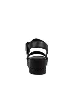 Clearance Imara Black Weave-Leather Women Wedges