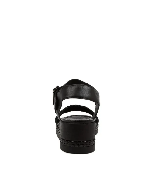 Clearance Imara Black Weave-Leather Women Wedges