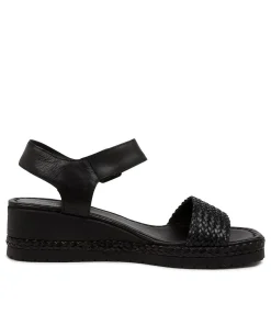 Clearance Imara Black Weave-Leather Women Wedges