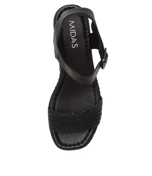 Clearance Imara Black Weave-Leather Women Wedges