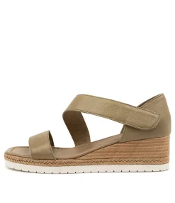 Best Sale Inari Khaki Leather Women Wedges