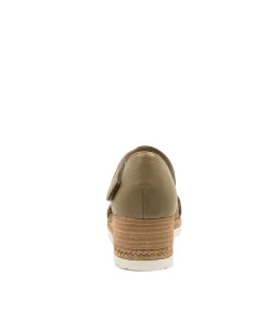 Best Sale Inari Khaki Leather Women Wedges