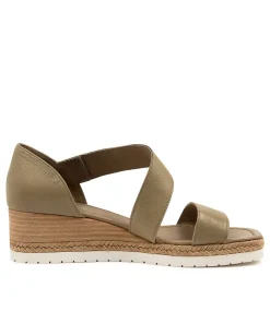 Best Sale Inari Khaki Leather Women Wedges