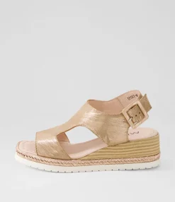 Shop Ipsey Rose Gold Scratch Leather Sandals Women Wedges
