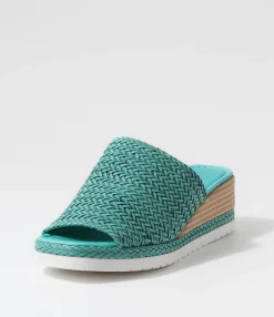 Shop Isha Emerald Weave Leather Slides Women Wedges