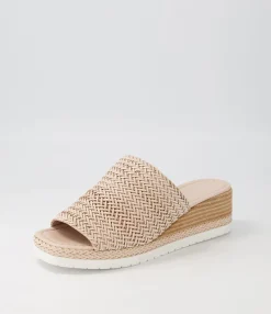 Online Isha Nude Weave Leather Slides Women Wedges