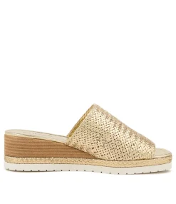 Best Sale Isha Pale Gold Leather Women Wedges