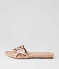 Store Jollys Pale Rose Gold Leather Slides Women Flats