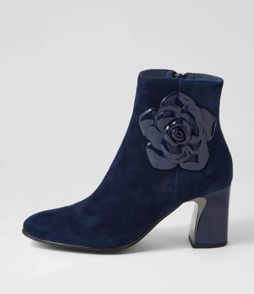 Cheap Krysha Navy Suede Patent Ankle Boots Women Ankle Boots