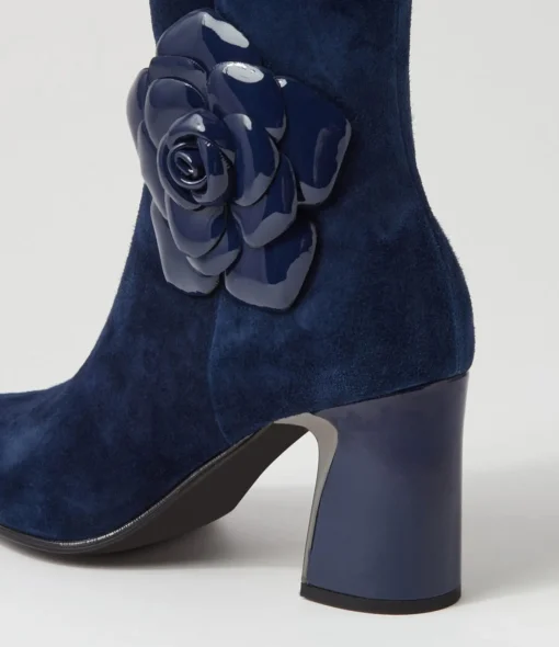 Cheap Krysha Navy Suede Patent Ankle Boots Women Ankle Boots