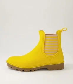 Outlet Loren Yellow Stripe Gumboot Chelsea Boots Women Ankle Boots