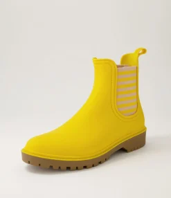 Outlet Loren Yellow Stripe Gumboot Chelsea Boots Women Ankle Boots