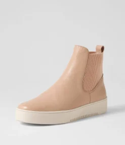 Cheap Ludley Dark Nude Leather Elastic Chelsea Boots Women Ankle Boots